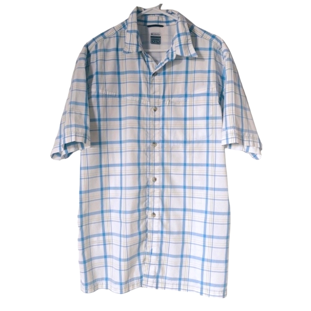 Columbia Men's Titanium Plaid Short Sleeve Button Down Untucked Shirt XL